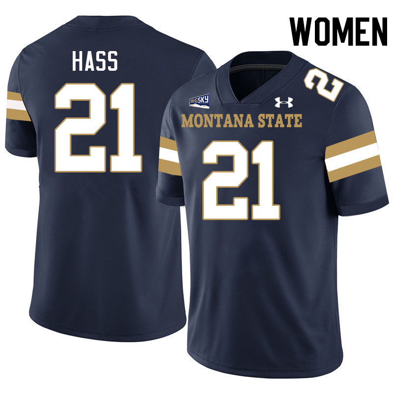 Women #21 Don Hass Montana State Bobcats Jerseys Football Stitched-Navy